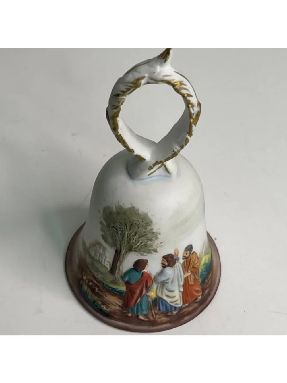 Vintage Roman Inc Jesus and Apostles Bisque Porcelain Hand Bell 1980 Embossed